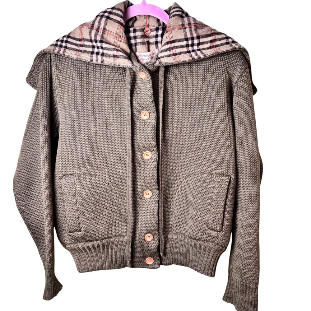 Vintage Capper & Capper 100% Pure  Wool Hooded Cardigan Plaid Lined Button Front